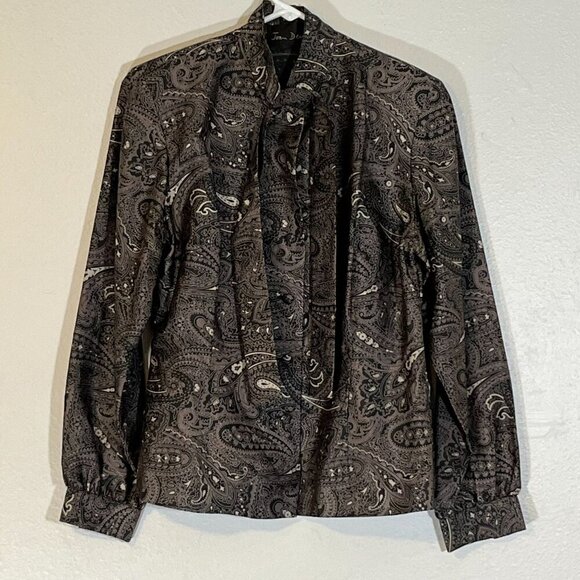 Joan Devin 100% Thai Silk Tie Neck Button Front Blouse Paisley Size 10 Vintage - Picture 1 of 7